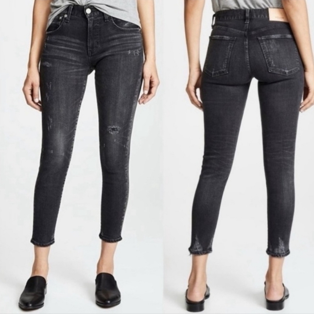 Moussy Vintage Keller Distressed Tapered jeans Size 25 Washed Black